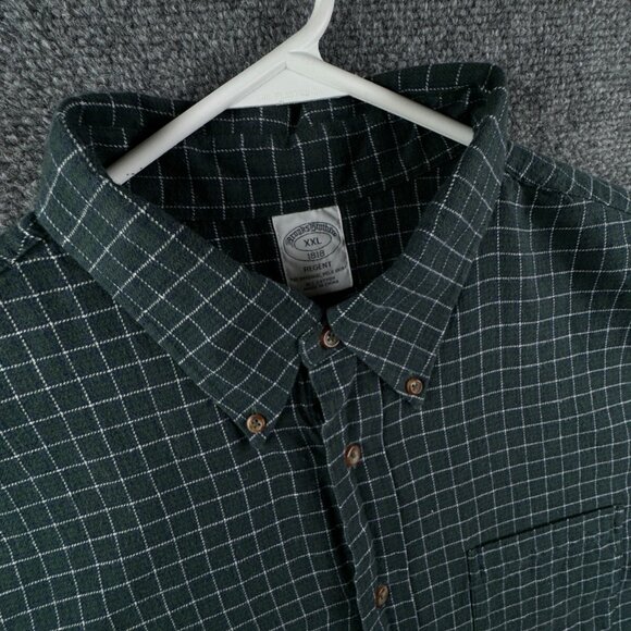 Brooks Brothers Cotton Button Up Long Sleeve Green Check Flannel 2XL Regent - Picture 7 of 12